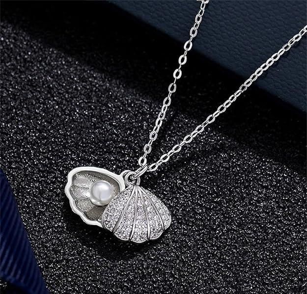 Oyster Pearl Shell Pendant Silver Plated Necklace for Women's
